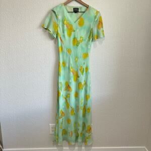 VTG‎ Kay Unger New York Women's 8 Silk Lemon Print Maxi Dress Bright Floral